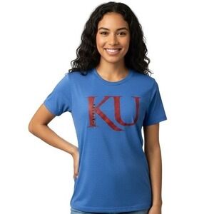 New Agenda Perrin Kansas Jayhawks Blue Glitter Logo T‎ Shirt Women Size M New